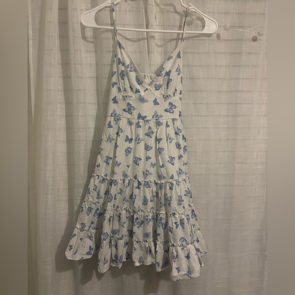 B. Smart Dresses & Skirts - B. Smart Blue Butterfly Print Tiered Mini Dress